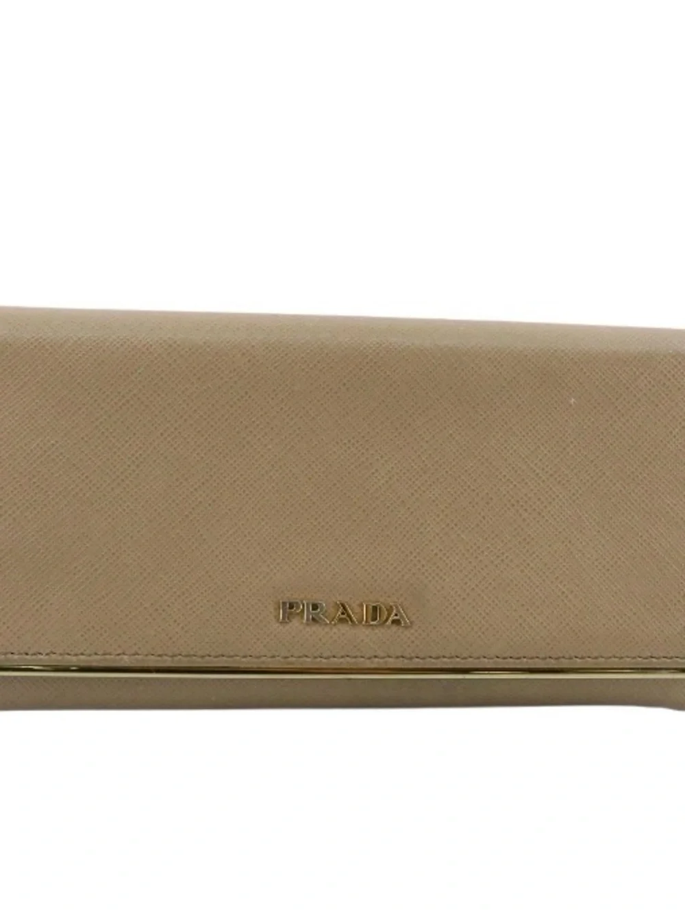 Prada Taupe Saffiano Leather Long Wallet with Gold Hardware